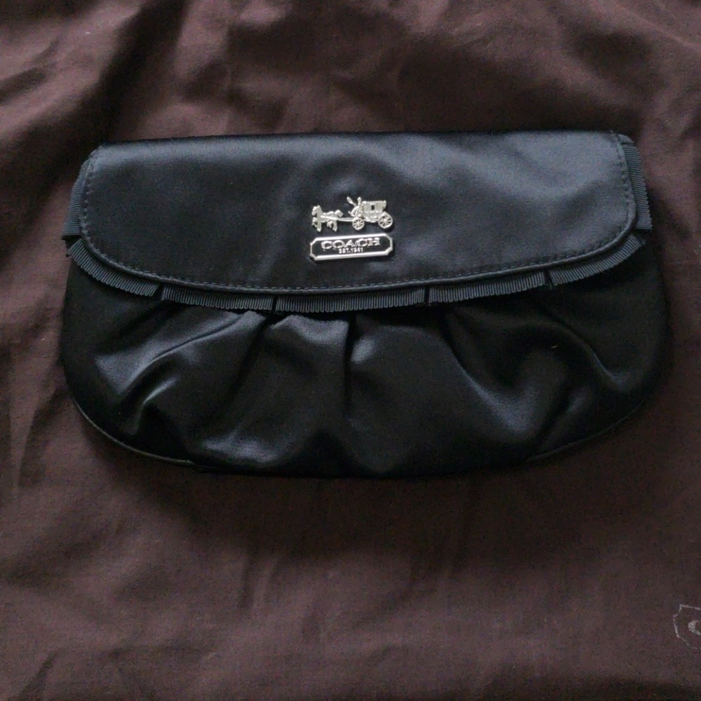 Black satin coach wristlet/ clutch